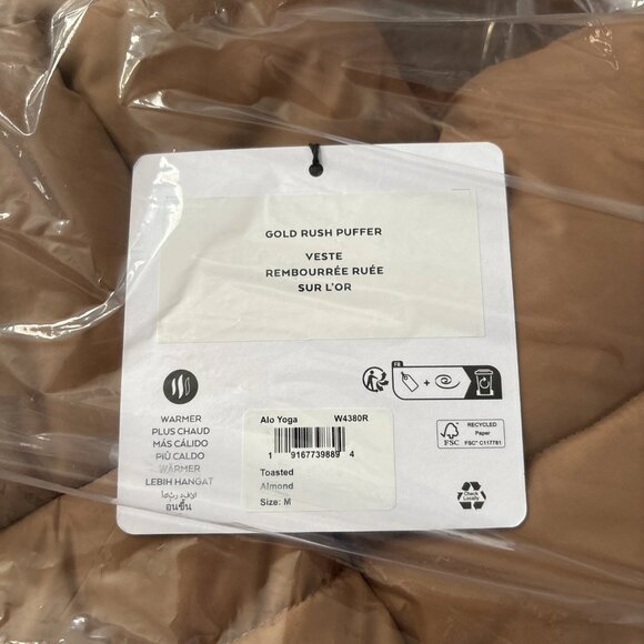 Alo Yoga Womens Jacket Gold Rush Puffer Full Zip Tall Collar M Toasted Almond - Picture 4 of 8